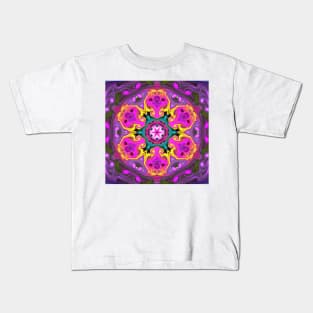 Psychedelic Mandala Flower Blue Pink and Yellow Kids T-Shirt